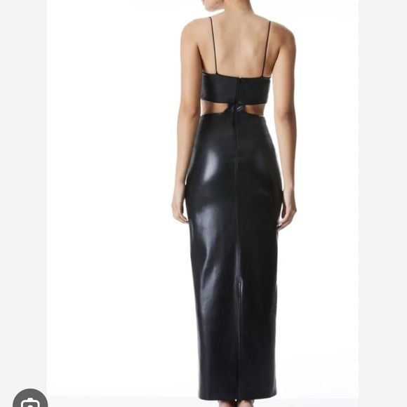 Alice + Olivia Dress Size 0/Zero Black Vegan Leather Cut Out Maxi Dress - Picture 5 of 8